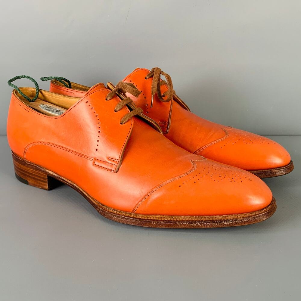 JOHN LOBB Size 8.5 Orange Perforated Leather Lace-Up Shoes
